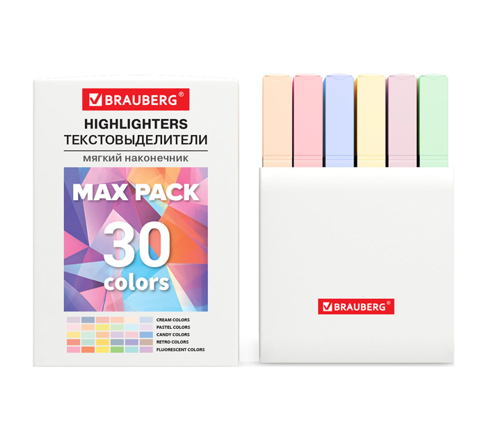 Маркеры текстовые (набор) Brauberg «Super Mix» 30 цветов, 1-5мм