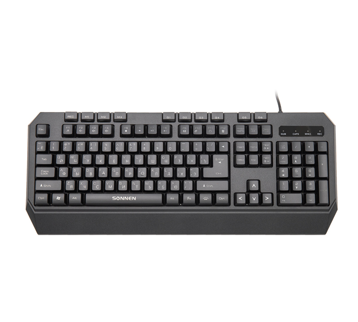 Клавиатура Sonnen «KB-7700» проводная USB, 104 клавиши + 10 программируемых клавиш, LED-подсветка, черная