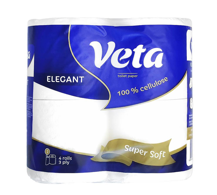 Туалетная бумага Veta «Elegant» 3-слойная, 4 рулона, 100% целлюлоза, со втулкой