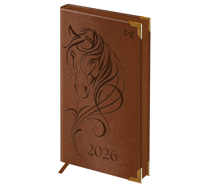 Еженедельник датированный BG «Horse. Bourbon» А6, ярко-коричневый, цветной срез, кожзам, 128стр, 2026 год