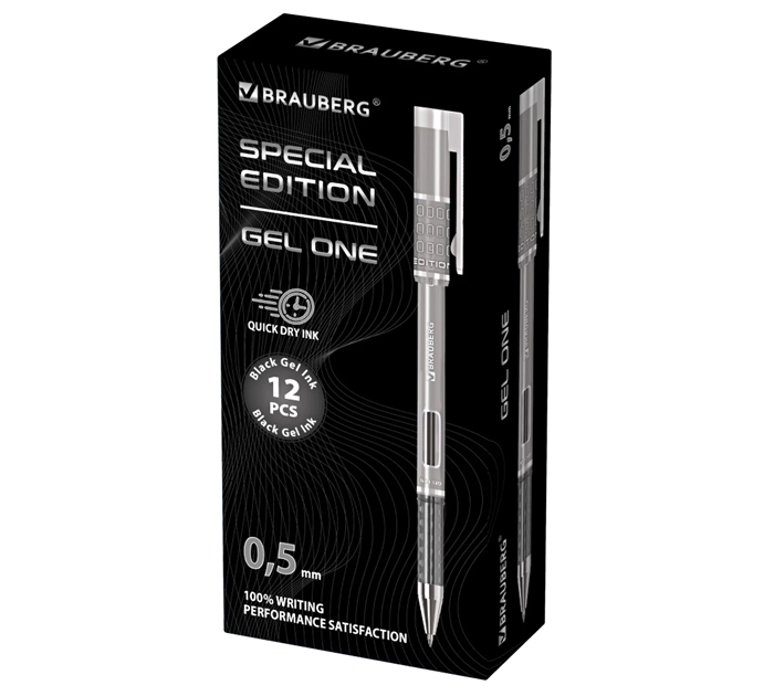 Ручка гелевая Brauberg «Gel one» черный стержень, узел 0.5мм, линия письма 0.35мм