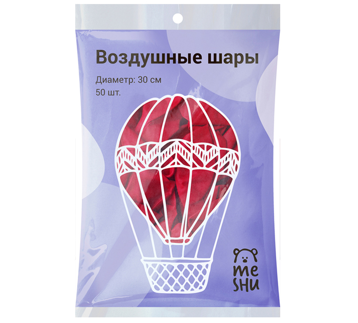 Шар надувной Meshu 30см, красный, 1шт