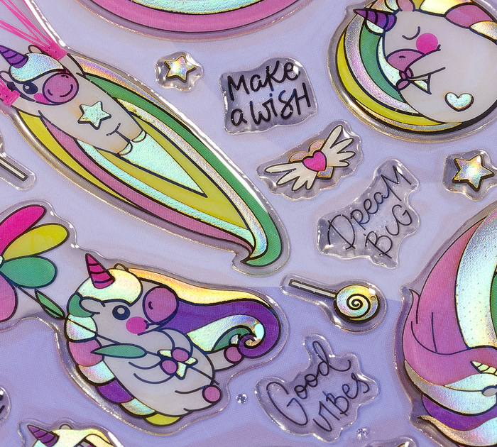 Наклейки Meshu «Rainbow unicorn» гелевые, 10х23см