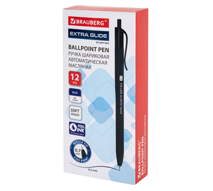 Ручка автоматическая Brauberg «Extra Glide RT Soft BLK» синий стержень, узел 0.7мм, линия письма 0.5мм