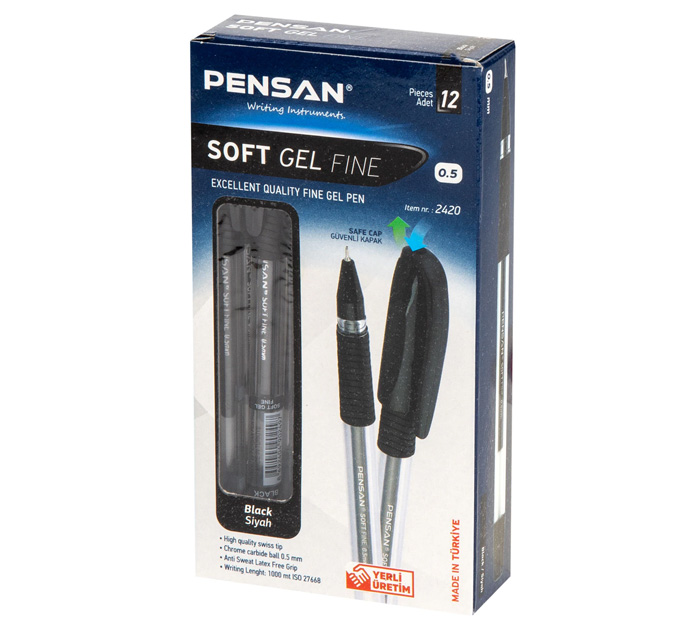 Ручка гелевая PenSan «Soft Gel Fine» черный стержень, 0.5мм, линия письма 0.4мм