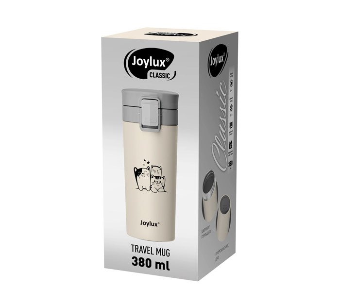Термокружка Joylux Classic Cat 380мл, бежевая