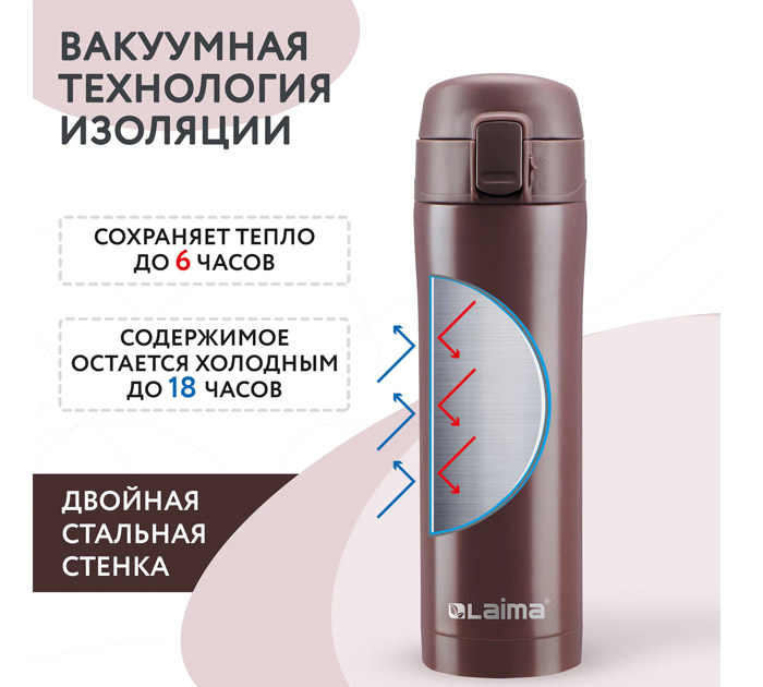 Термокружка Laima 470мл, коричневая матовая