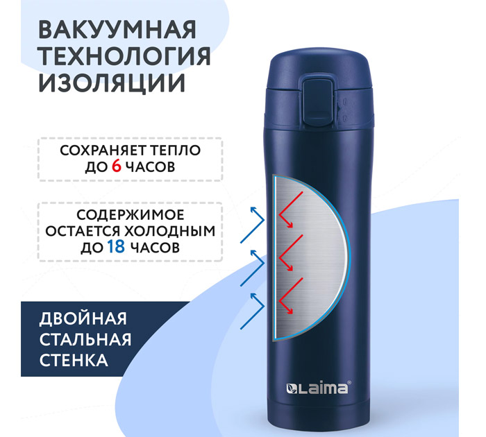 Термокружка Laima 470мл, синяя матовая