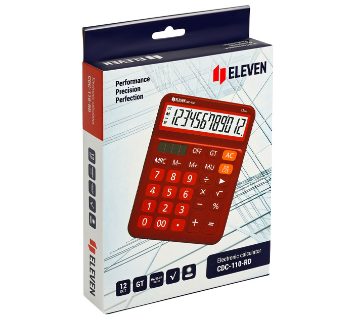 Калькулятор 12 разрядов Eleven «CDC-110-RD» красный, 125х160х28мм
