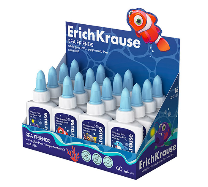 Клей ПВА 40мл Erich Krause EasyStick Sea Friends ассорти