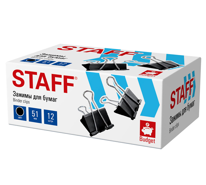 Зажим д/бум. 51мм металл. 12шт. черн. Staff