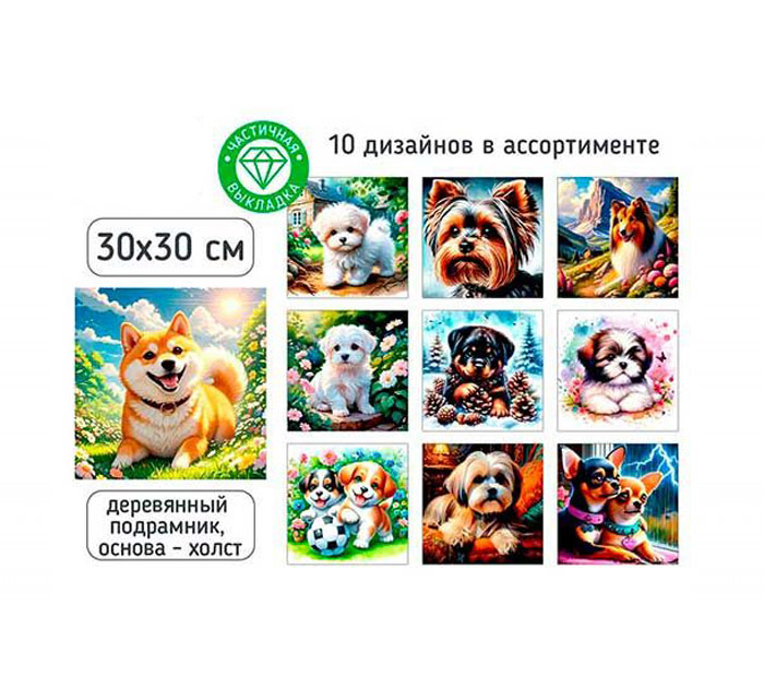 Набор д/творч. Алмазная мозаика 30*30 Собачки