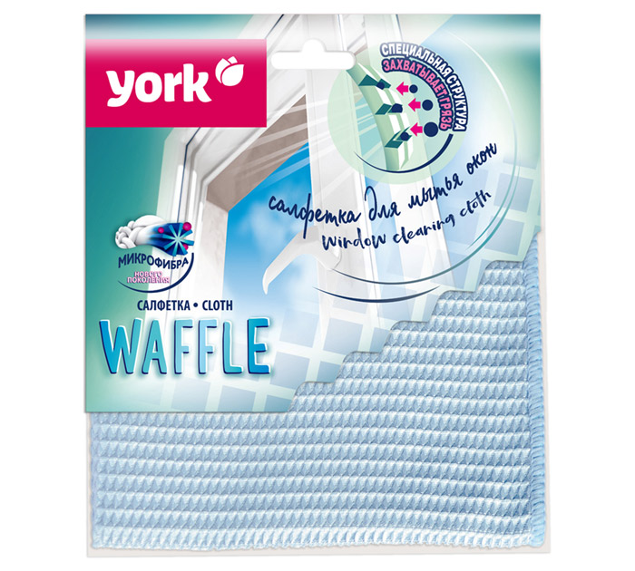 Салфетка для окон 35*35 микрофибра вафельн. York