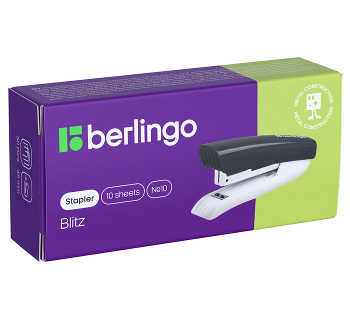 Степлер N10 пласт. ассорти Berlingo Blitz до 10л.