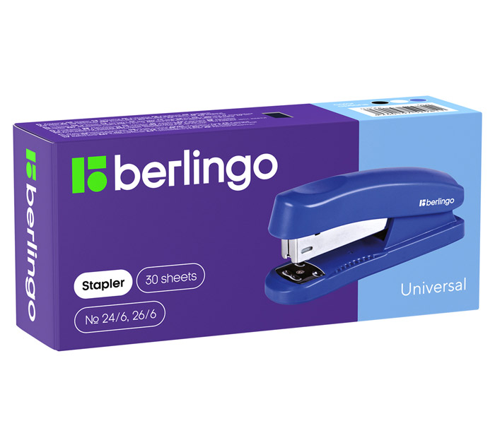 Степлер N24 № 24/6-26/6 ассорти в пласт.кор. до 30л. Berlingo Universal