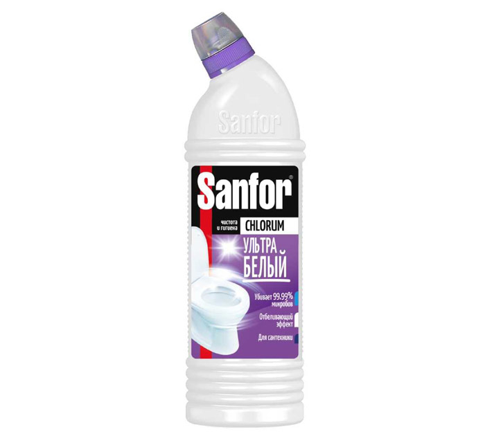 Ср-во д/мытья сантехники и кафеля 750мл Sanfor Chlorum Ультра белый 2в1 гель