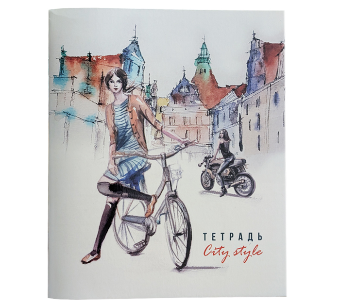 Тетрадь А5 60л клетка Девушка с велосипедом